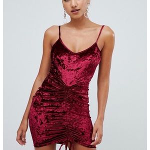 AX PARIS Ruched Velvet Mini Dress Burgundy